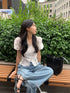 Puff Sleeves V-neck Casual Embroidered Tops